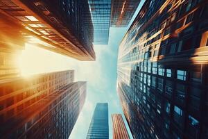 Sunlight entering modern skyscrapers in business district photo