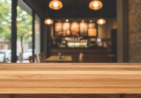 Table top in front of a coffee shop photo