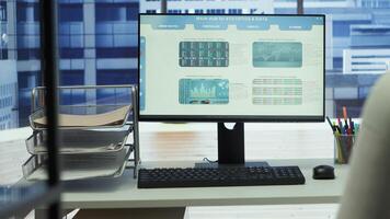 Luxurious modern office environment designed for business growth, enterprise workers can collaborate and analyze data on screens. Planning company development with cutting edge technology. photo