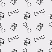Dog Paw Seamless pattern. Dog footprint and bone repeating pattern. Black and white pattern with dog tracks and bone. Dog track and bone outlines vector