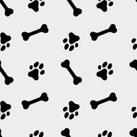 Dog Paw Seamless pattern. Dog footprint and bone repeating pattern. Black and white pattern with dog tracks and bones vector