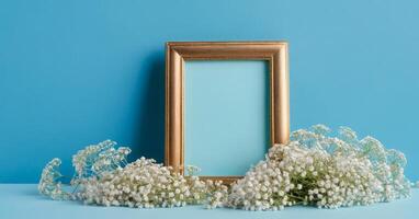 Lily of the valley flowers on blue background photo