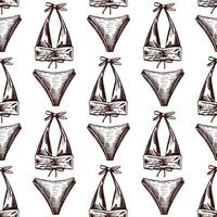 hand drawn seamless pattern with bikini top and bottoms in vintage style vector