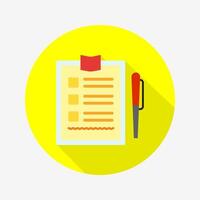 Notes flat icon isolated on circular colored background with long shadow. vector