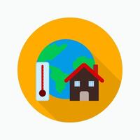 Temperature rise flat icon isolated on circular colored background with long shadow. vector