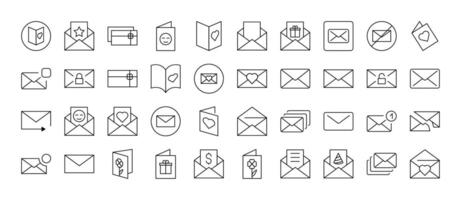 Envelope, Mail, Post Line Icon Set. Outline Signs for Graphic and Web Design, Apps, Adverts, Various Cards vector