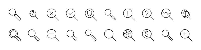 Collection of Line Icons of Magnifying Glass. Minimalistic Linear Pictogram for Web and Graphic Design, Apps, Banners, Social Network and Cards vector
