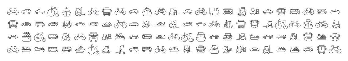 Bus, Ship, Tractor, Bicycle, Car Related Icon Set. Editable Stroke. Perfect for Web Sites, Books, Cards, Apps vector