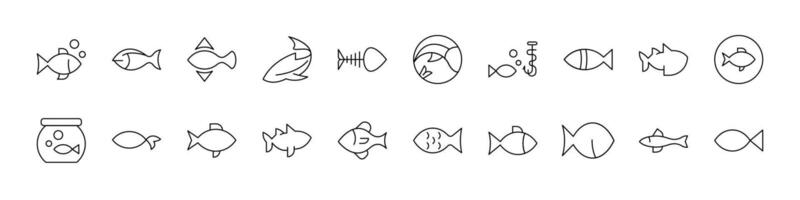 Fish Modern Outline Style Icons for Design, Cards, Apps, Social Networks vector