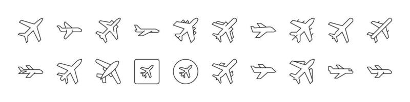 Aviation Line Icon Collection. Plane Outline Signs for Graphic and Web Design, Apps, Adverts, Various Cards vector