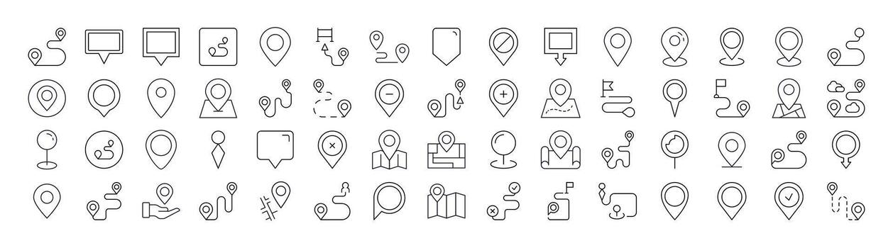 Map Pin Line Icon Pack. Minimalistic Linear Pictogram for Web and Graphic Design, Apps, Banners, Social Network and Cards vector