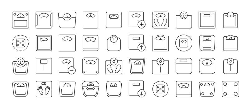 haz de piso escala relacionado línea iconos contorno señales para gráfico y web diseño, aplicaciones, anuncios, varios tarjetas vector