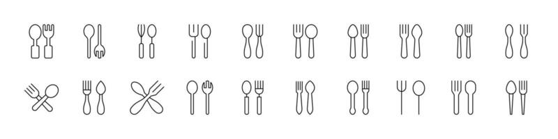 Fork and Spoon Related Line Icons for Web Sites, Books, Cards, Apps. Editable Stroke. Perfect for Web Sites, Books, Cards, Apps vector