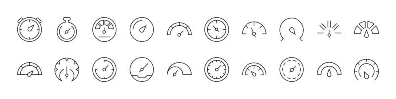 Speedometer Line Icon Set. Outline Signs for Graphic and Web Design, Apps, Adverts, Various Cards vector