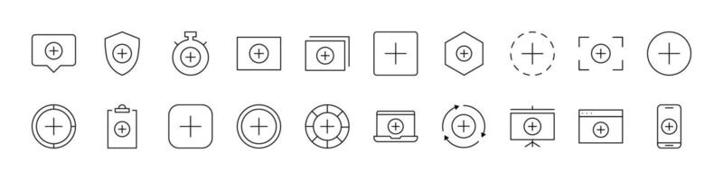 Plus Sign Line Icon Collection. Outline Signs for Graphic and Web Design, Apps, Adverts, Various Cards vector