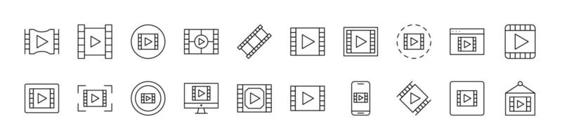 Collection of Movie Tape Related Line Icons. Outline Signs for Graphic and Web Design, Apps, Adverts, Various Cards vector