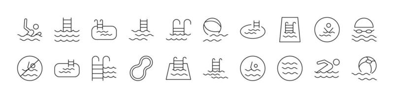 Set of Line Icons of Swimming Pool. Minimalistic Linear Pictogram for Web and Graphic Design, Apps, Banners, Social Network and Cards vector