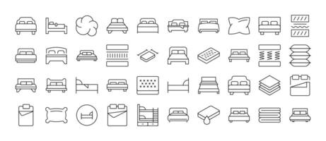 Bed and Mattress Icon Set for UI, Placards, Books, Apps. Editable Stroke. Perfect for Web Sites, Books, Cards, Apps vector