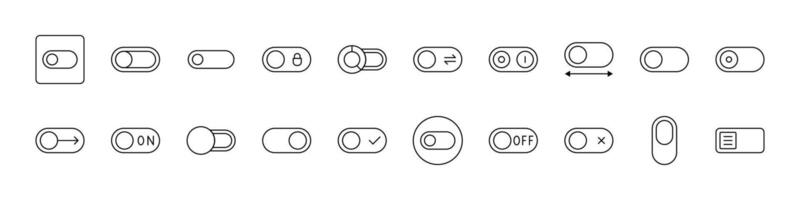 Collection of On Off, Switch Related Line Icons. Outline Signs for Graphic and Web Design, Apps, Adverts, Various Cards vector