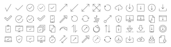 Collection of Round Arrow, Direction, Arrow Up, Arrow Down Related Line Icons. Outline Signs for Graphic and Web Design, Apps, Adverts, Various Cards vector