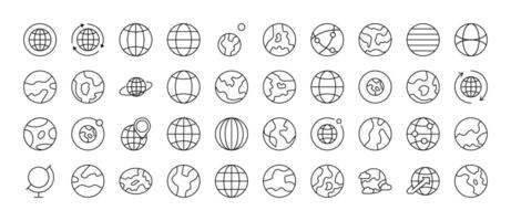 Globe and Planet Line Icon Bundle. Outline Signs for Graphic and Web Design, Apps, Adverts, Various Cards vector