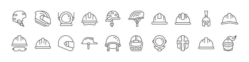 Collection of Helmet Related Line Icons. Outline Signs for Graphic and Web Design, Apps, Adverts, Various Cards vector