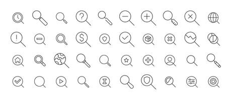 Magnifying Glass Line Icon Pack. Outline Signs for Graphic and Web Design, Apps, Adverts, Various Cards vector