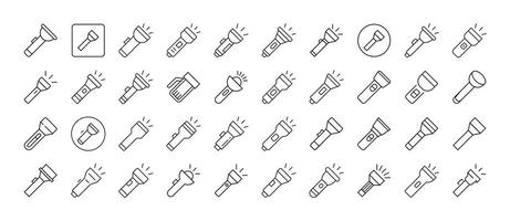 Camping Flashlight Line Icon Collection. Outline Signs for Graphic and Web Design, Apps, Adverts, Various Cards vector