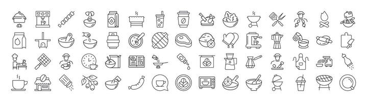 Kitchen, Food, Barbeque Line Icon Collection. Outline Signs for Graphic and Web Design, Apps, Adverts, Various Cards vector