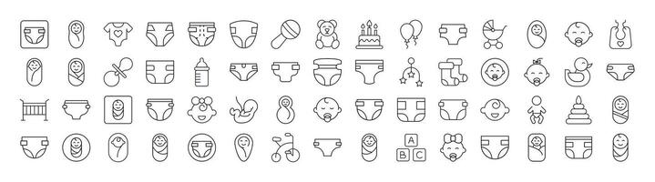 Pack of Family, Baby, Diapers Related Line Icons. Outline Signs for Graphic and Web Design, Apps, Adverts, Various Cards vector