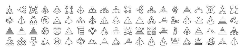 Pyramid, Hierarchy, Cubes Thin Line Icon Set. Outline Signs for Graphic and Web Design, Apps, Adverts, Various Cards vector