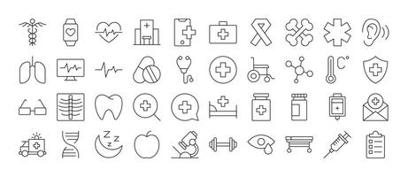 Medical Cross, Heart, Bones, Health Care Line Icon Bundle. Minimalistic Linear Pictogram for Web and Graphic Design, Apps, Banners, Social Network and Cards vector
