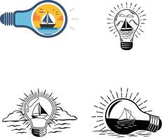 Stylized Illustrations of Light Bulbs Indicating Robotics, AI, and Global Networking for Idea Generation Themes. vector