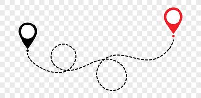 Location route icon, two pin markers with dotted line path, start and end journey symbol vector
