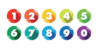 Numbers with long shadows on multicolored circles vector