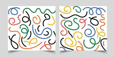 Collection of playful colorful line doodle seamless patterns vector