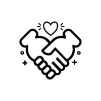 Handshake heart icon. Outline stroke style. Line , isolated on white background vector