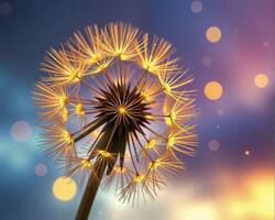 Delicate Dandelion Seeds with Soft Bokeh Background in Sunset Glow photo