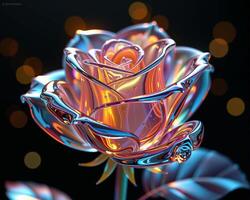 Iridescent Rose with Metallic Shine and Bokeh Background Effects photo