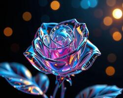 Colorful Glass Rose with Bokeh Background and Sparkling Lights photo