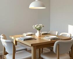 Modern Dining Room with Simple Table Setting and Elegant Decor photo
