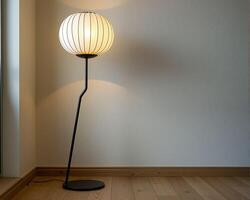 Stylish Floor Lamp with Modern Design and Soft Glow in Minimal Room photo