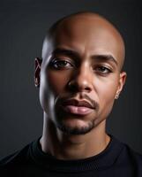 Close-Up Portrait of a Confident Bald Man with Intense Expression photo