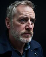 Intense Portrait of a Mature Man with Light Hair and Beard photo
