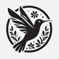 Elegant Silhouette of a Hummingbird with a Flower vector