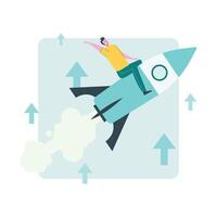 Concept Illustration of Rocket Launching with Person Representing Growth and Success vector