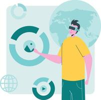Man Engaging With Virtual Reality Interface and Data Visualization vector