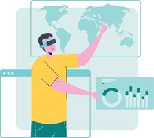 Virtual Reality Technology Showcasing Data Visualization with Global Interconnection vector