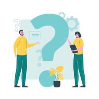 Illustration of Two People Discussing a Problem with a Large Question Mark Icon vector