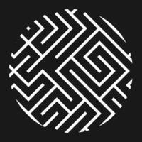 Circle White Thin Line Maze Pattern on Black Color Background vector